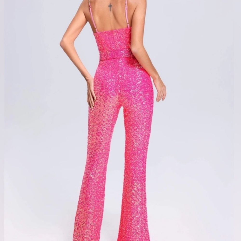NADINE MERABI Pink Sequin Jumpsuit - Picture 3 of 10